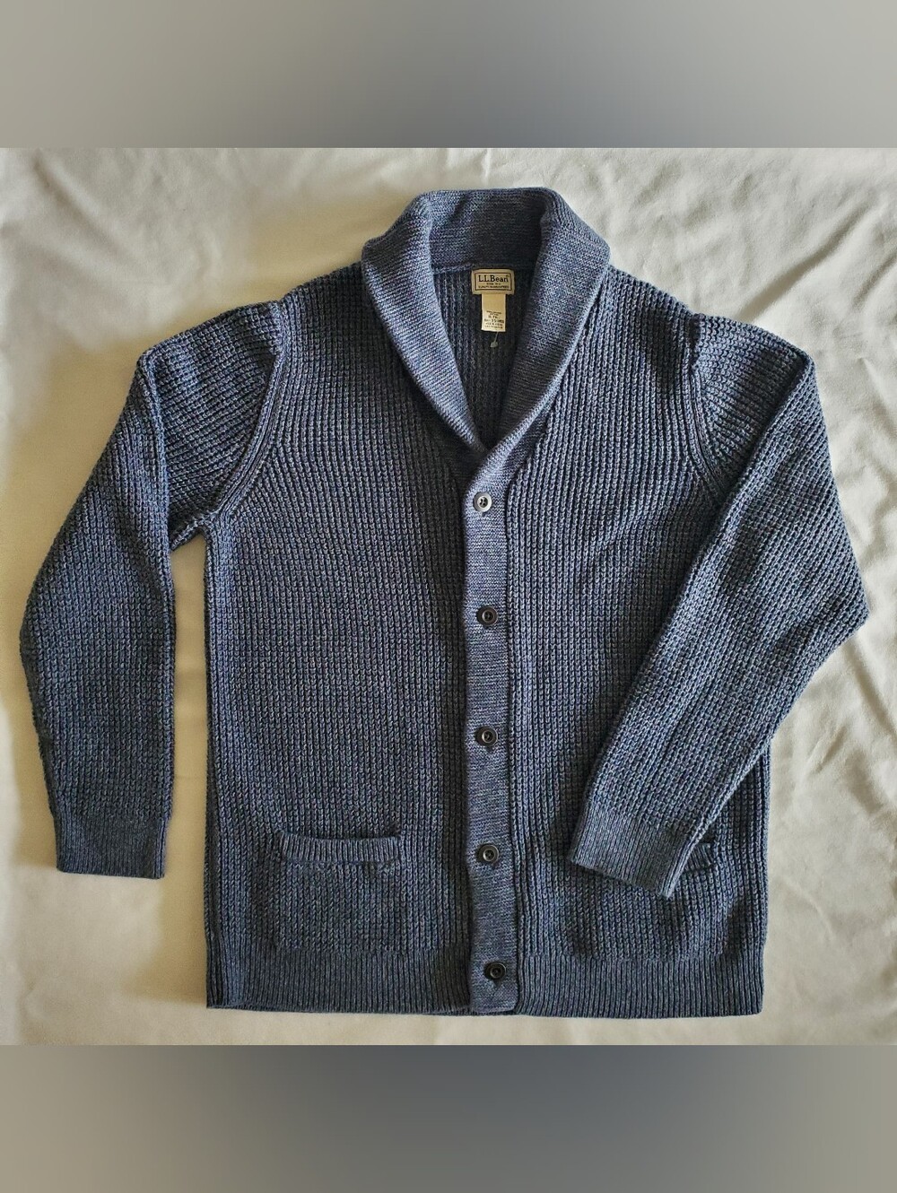 L.L. Bean Shawl Collar Fisherman Cardigan Sweater - Blue